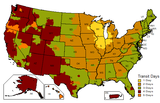 UPS Ground Transit Time Map UPS Ground Transit Time Map